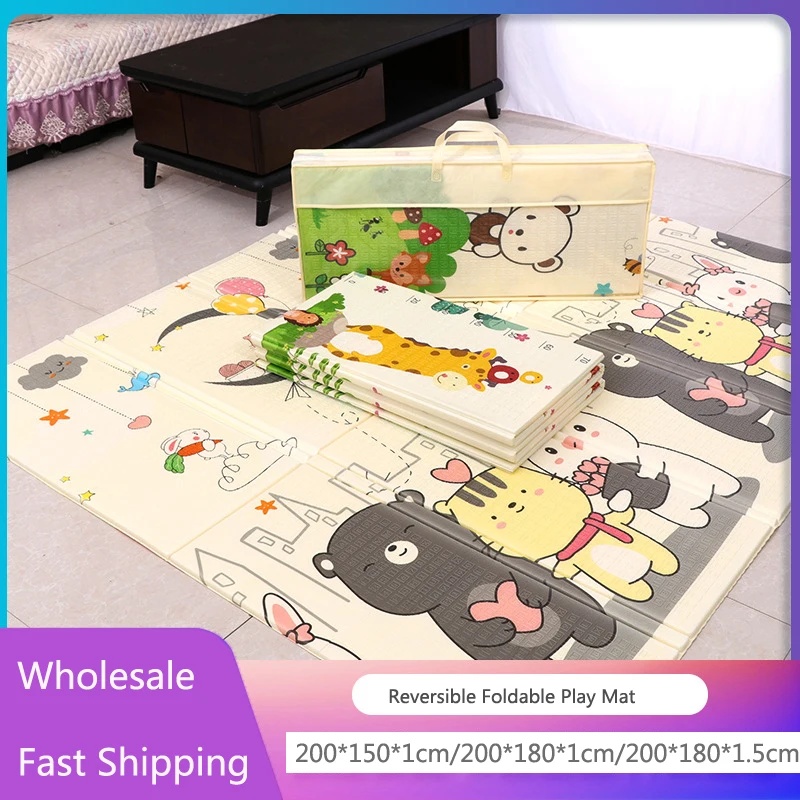 200x180x1CM Foldable Cartoon Kids Play Mat Puzzle Infant Carpet Rug Waterproof Early Education Gym Baby XPE Crawling Pad Mat Toy