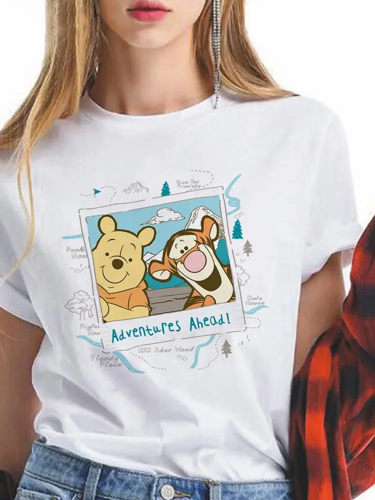 

Disney Summer T-Shirt Women White All-Match Winnie the Pooh Modern Leisure Best Friends Lady Tshirt Pooh Bear Tigger Fun Tshirt