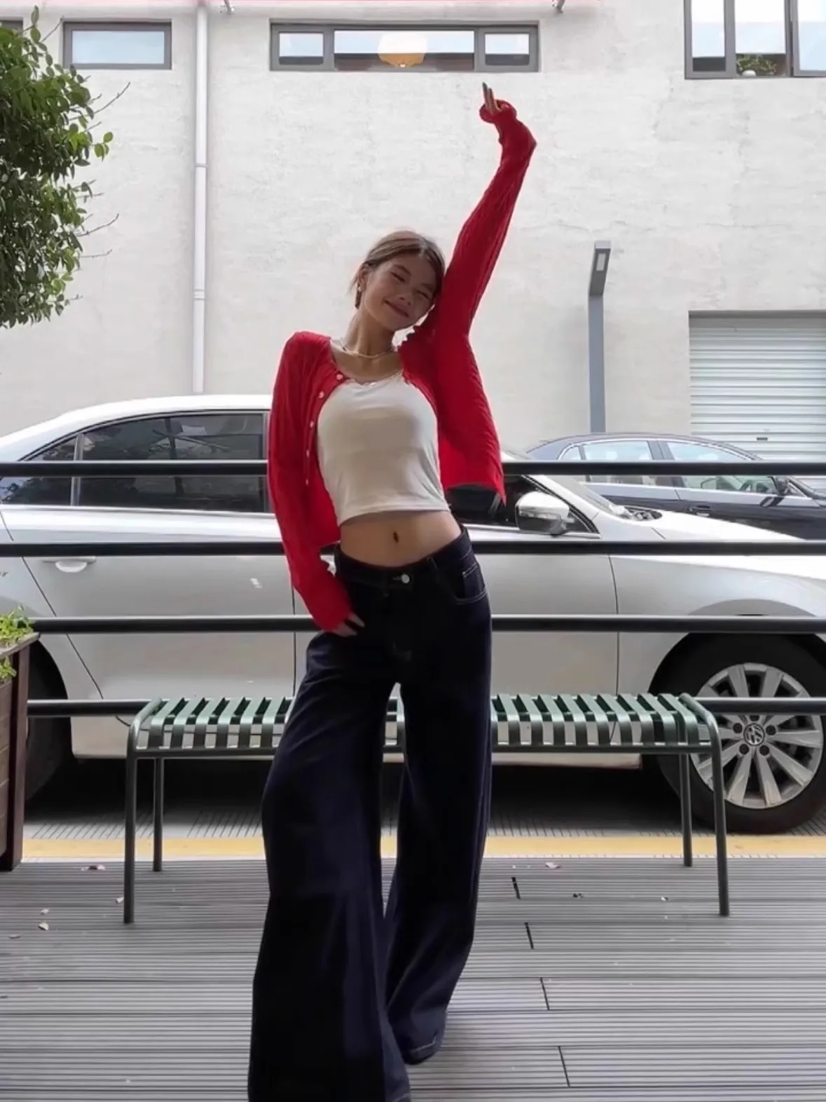 Весенне-осенний новый красный вязаный кардиган корейская серия укороченный