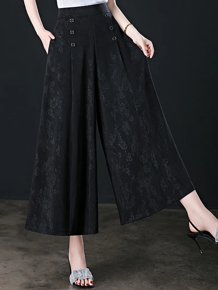 

Брюки женские с широкими штанинами, тонкие кюлоты с эластичным поясом, свободные красивые мешковатые укороченные штаны с принтом для матерей, большие размеры, на лето