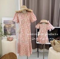 family matching clothes summer girl chiffon dress puff sleeve woman floral dress toddler girl dress mother daughter look