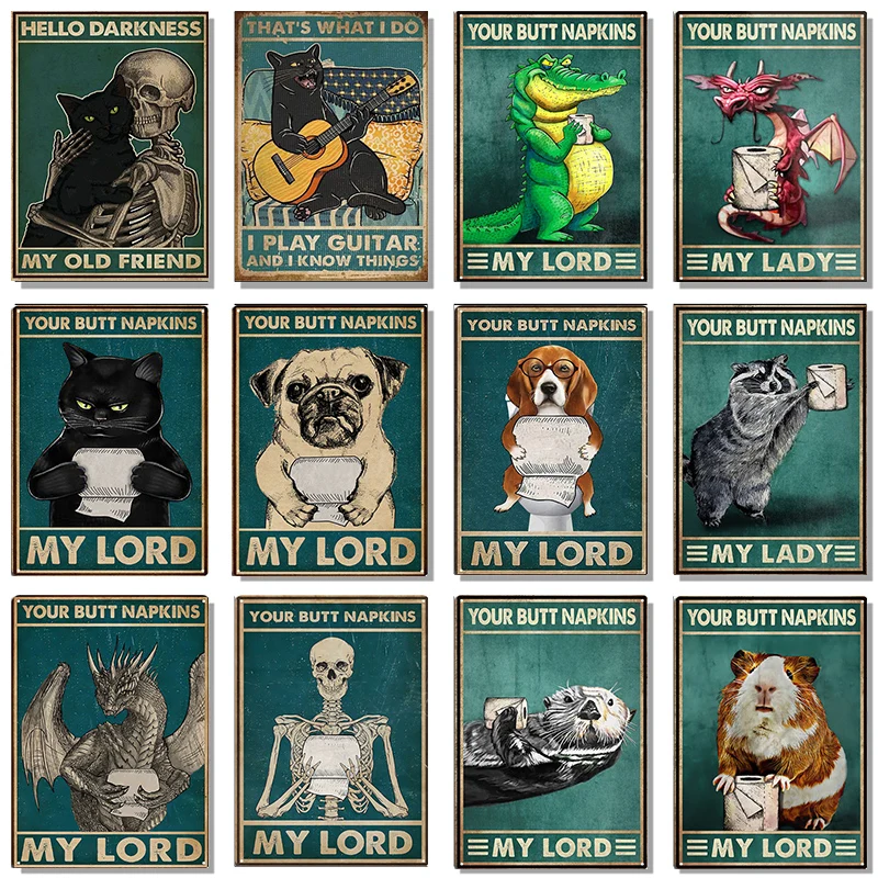 

Animals Series Canvas Painting Your Butt Napkins Crocodile Black Cat Posters and Prints Wall Art Picture for Living Room Decor