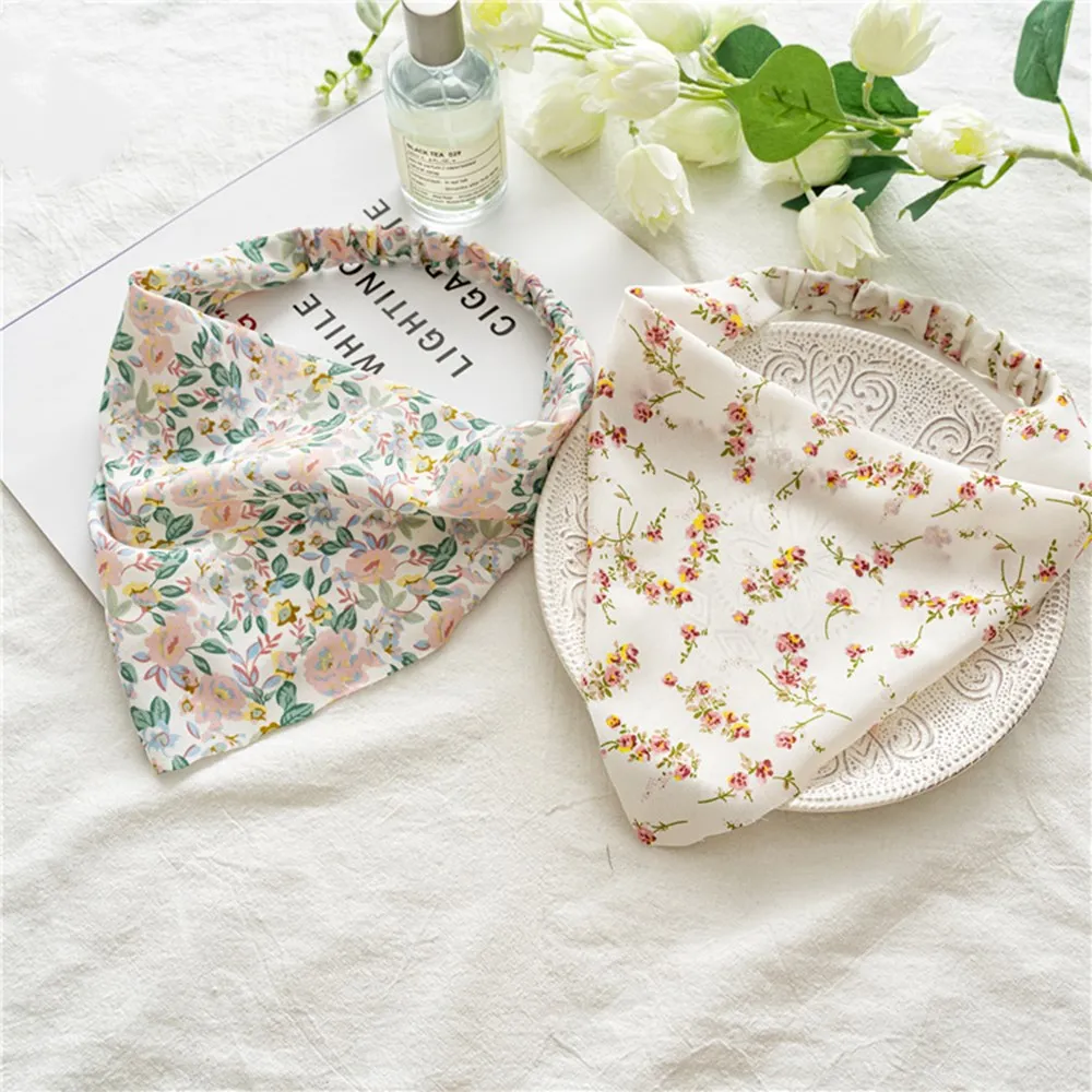 

Summer Floral Printting Hair Scarf Scrunchies Vintage Triangle Bandanas Hairband Headband Elastic Hair Bands Turban Headwrap