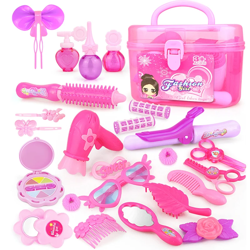 

25-32PCS Pretend Play Kid Make Up Toys Pink Makeup Set Princess Hairdressing Simulation Plastic Toy For Girls Dressing Cosmetic