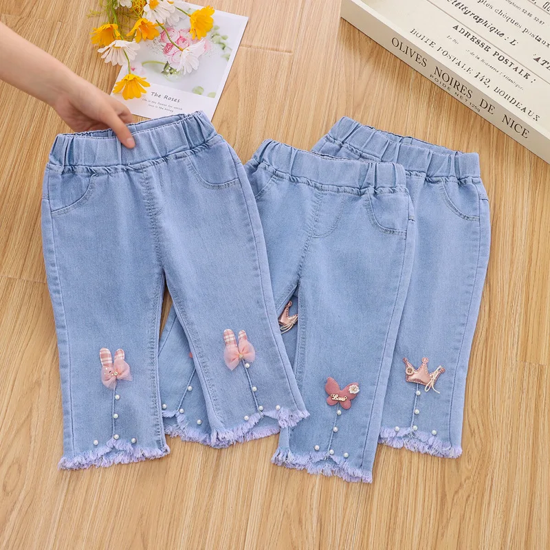 

Girls' Jeans 2022 New Summer Clothes Children's Loose Summer Thin Cropped Pants Girls Flare Pants