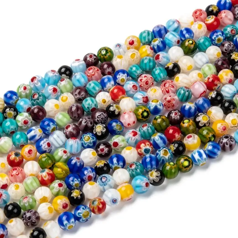 

10 Strands 4 6 8mm Round Handmade Millefiori Glass Beads Loose Spacer Bead Mixed Color for Jewelry Making DIY Bracelet Necklace