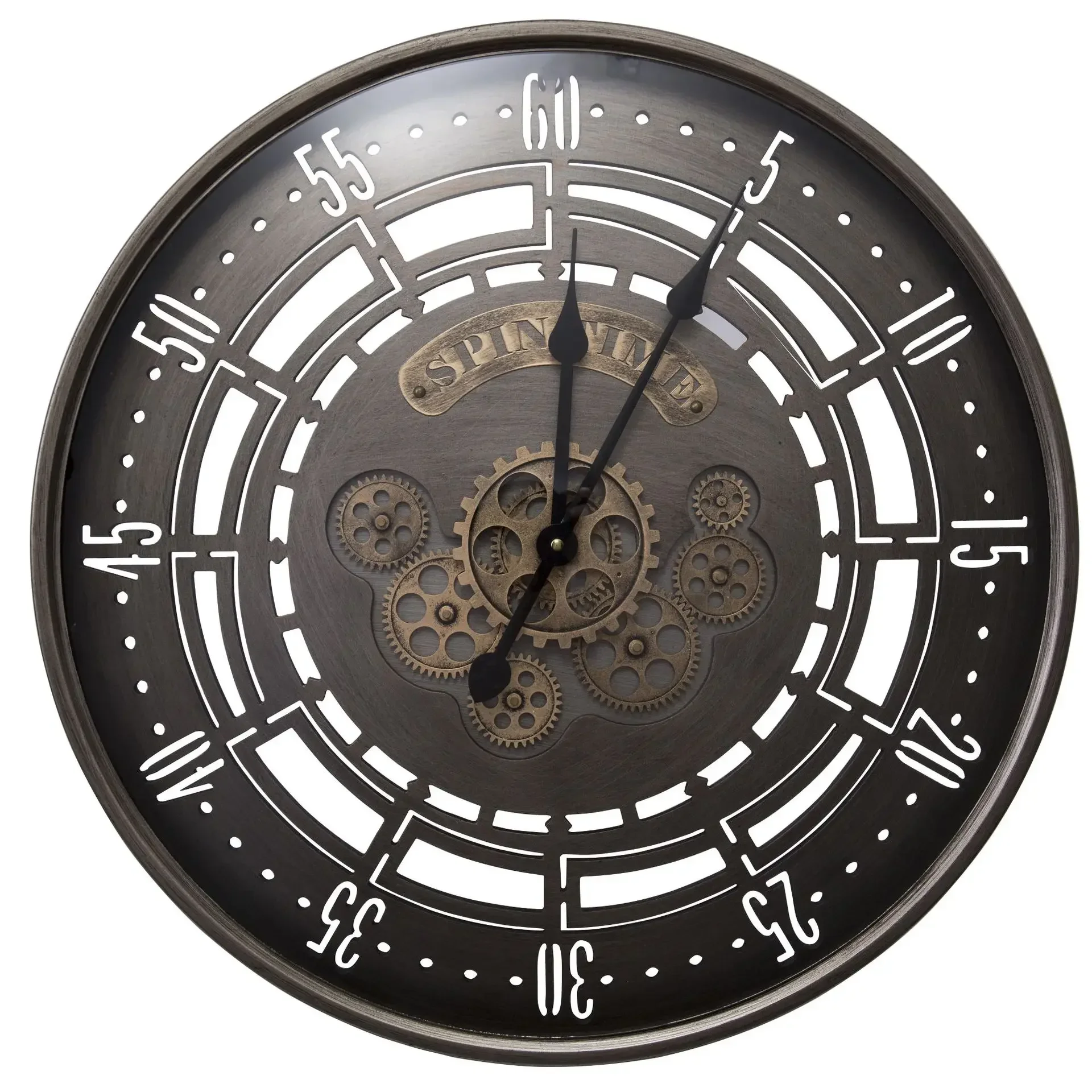 

American wrought iron decorative gear wall clock living room retro creative pointer clock Nordic fashion quartz clock wholesale