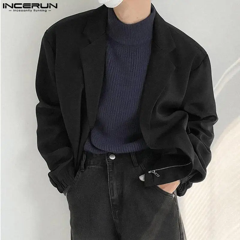 

Топы INCERUN 2023, новые мужские однотонные универсальные свободные куртки в Корейском стиле, модная уличная одежда, мужские Удобные куртки, пальто