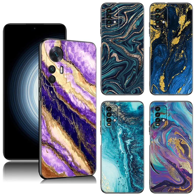 

Teal Blue Gold Marble Phone Case For Xiaomi Redmi K40 K50 Gaming Note 5 6 K20 K60 Pro 7A 8A 9A 9C 9i 9T 10A 10C A1 A2 Plus Cover