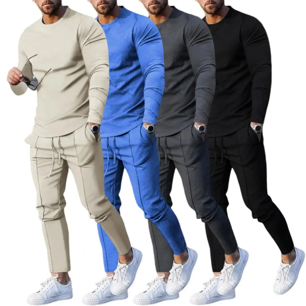 

2Pcs/Set Men Outfit Classic Drawstring Long Sleeve Daily Clothing Male Tracksuit Casual Outfit