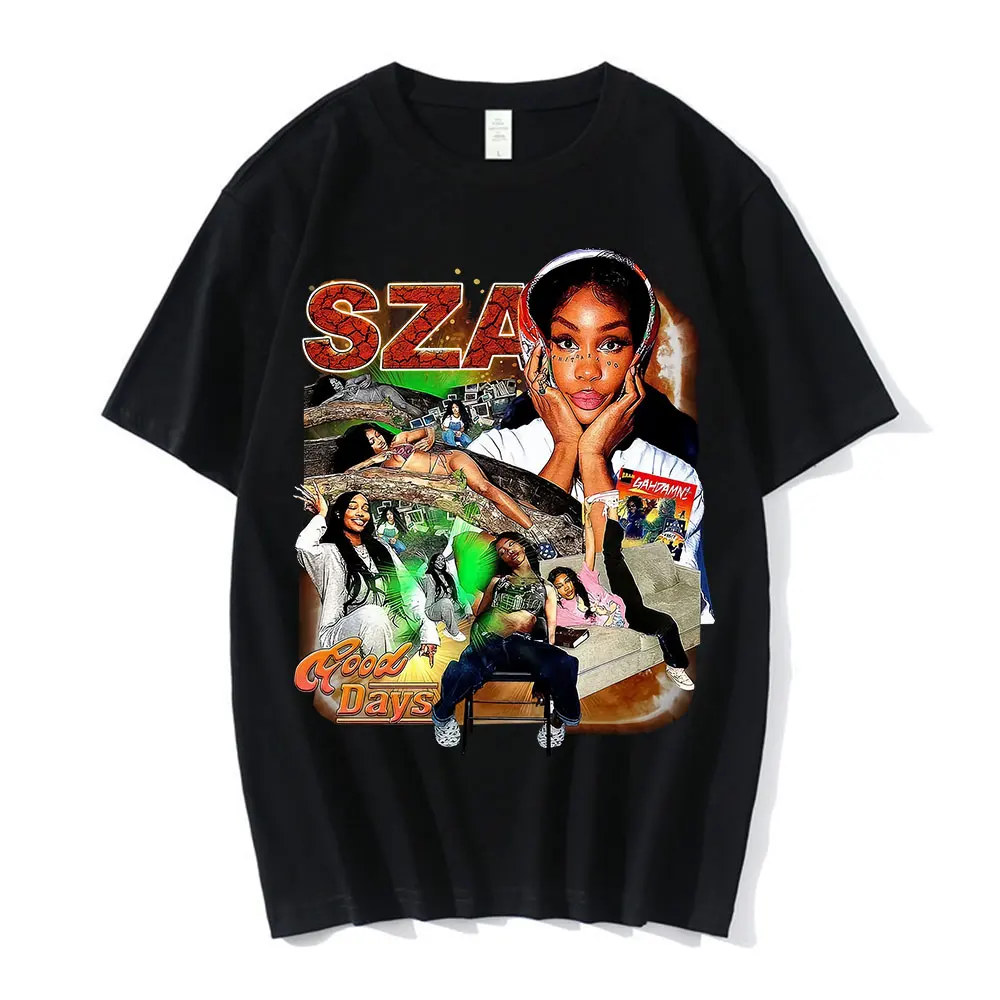 

SZA Good Days Graphics T-shirt Hip Hop Rapper 90s Vintage T Shirt Summer Men Women Clothing Black T-shirts Oversize Streetwear