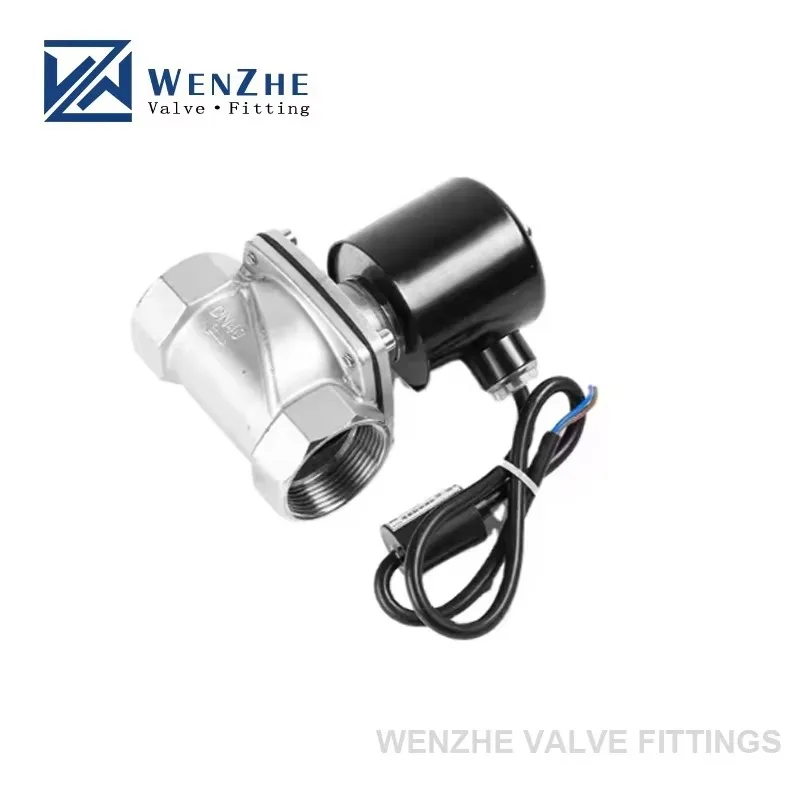 Фото DN32 2W-320-32 Нормально закрытый 2-ходовой электромагнитный шаровой клапан из нержавеющей стали AC220V Водяные масла Воздух №1