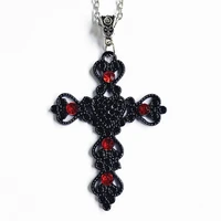 black large victorian cross pendant necklace micro inlay crystal christian prayer amulet jewelry fashion women gift