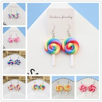 womens earrings soft clay rainbow lollipop earrings childrens jewelry diy handmade cute girl cotton candy interesting gift