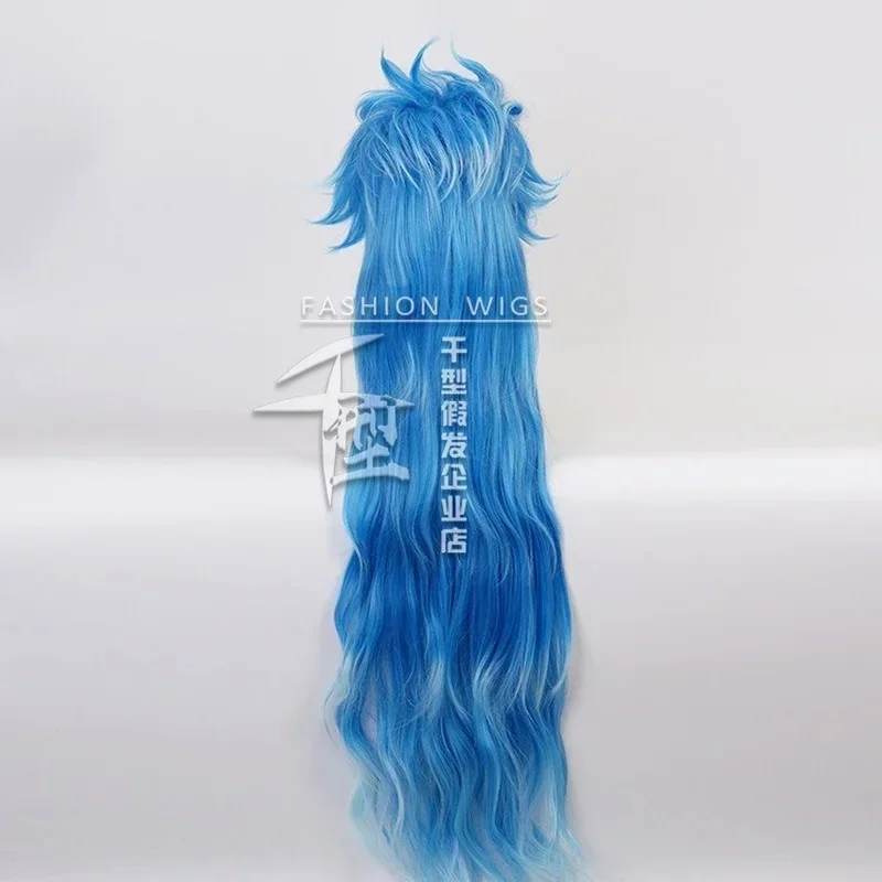Фото Мужской парик Idia Shroud Twisted Wonderland, 120 см, длинный, кудрявый, синий, для аниме-косплея, термостойкий, синтетический, 4Q74P №5