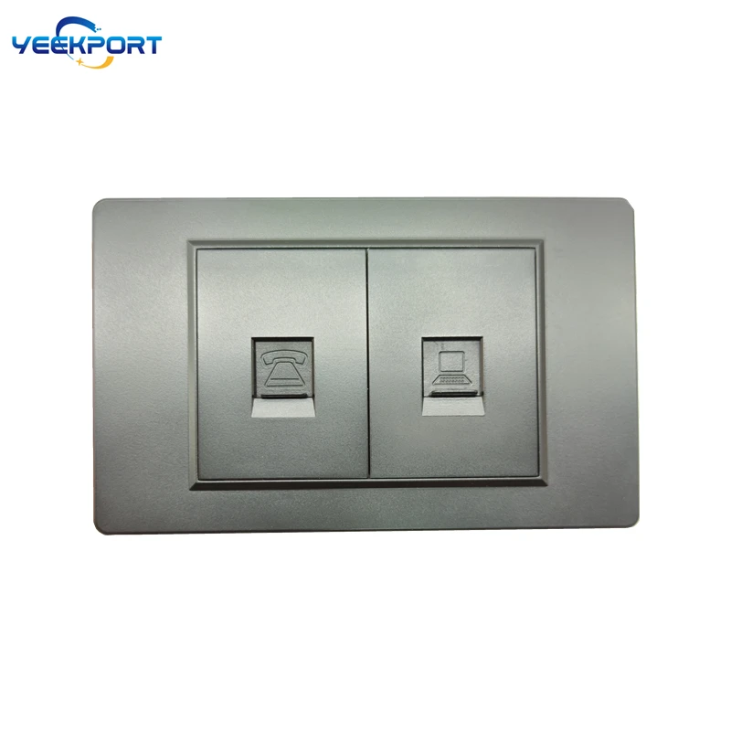 

118mm Black PC Flame Retardant Panel Weak Current Socket Network Cable And Fixed Telephone Double Socket Home Decoration