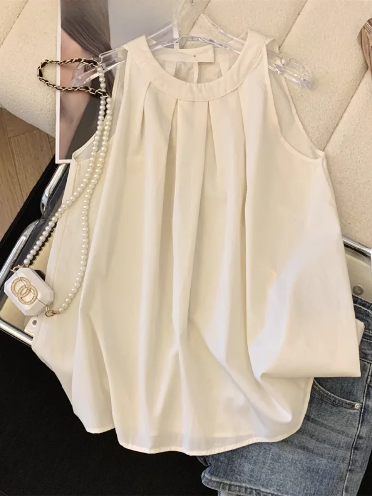 Хлопковые и льняные топы с лямкой на шее женские летние новые дизайнерские