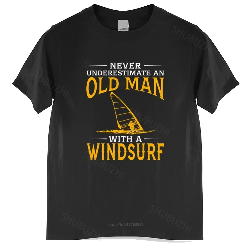 New Arrived Mens t shirt Never Underestimate An Old Man With A Windsurf T Shirt Boy Vintage T-Shirt Homme Black T-shirt