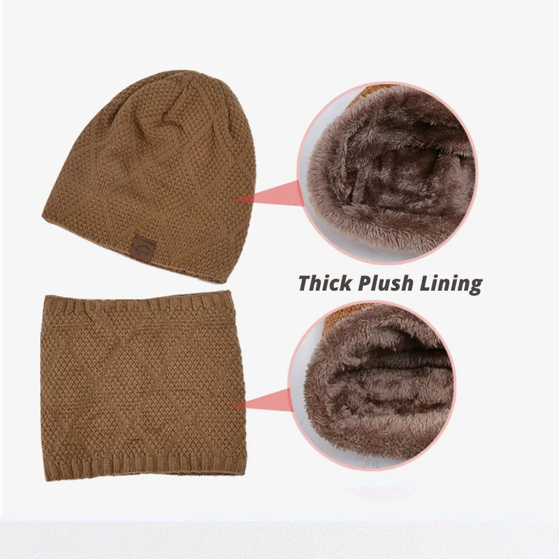 Зимняя шапка шарф для женщин и мужчин толстые флисовые Лыжные шапки вязаная с