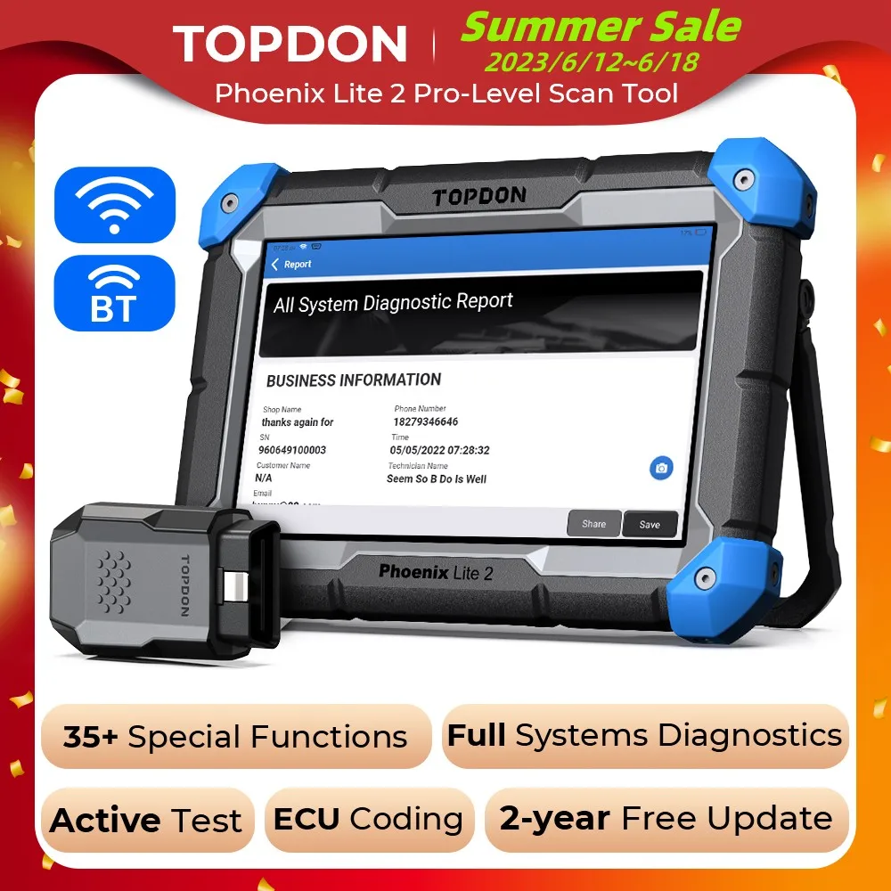 русский язык: Диагностический инструмент для автомобилей Topdon Phoenix Lite 2 OBD2 Proffessional ECU Coding Scanner VAG Bi-Directional Automotive Tools Active Test.