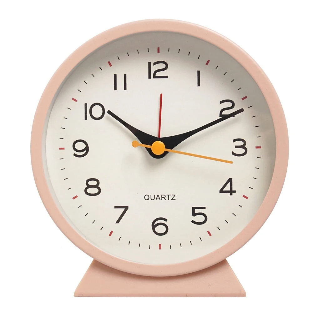 , Small Silent Bedside Desk Metal Clock With Light(pink)
