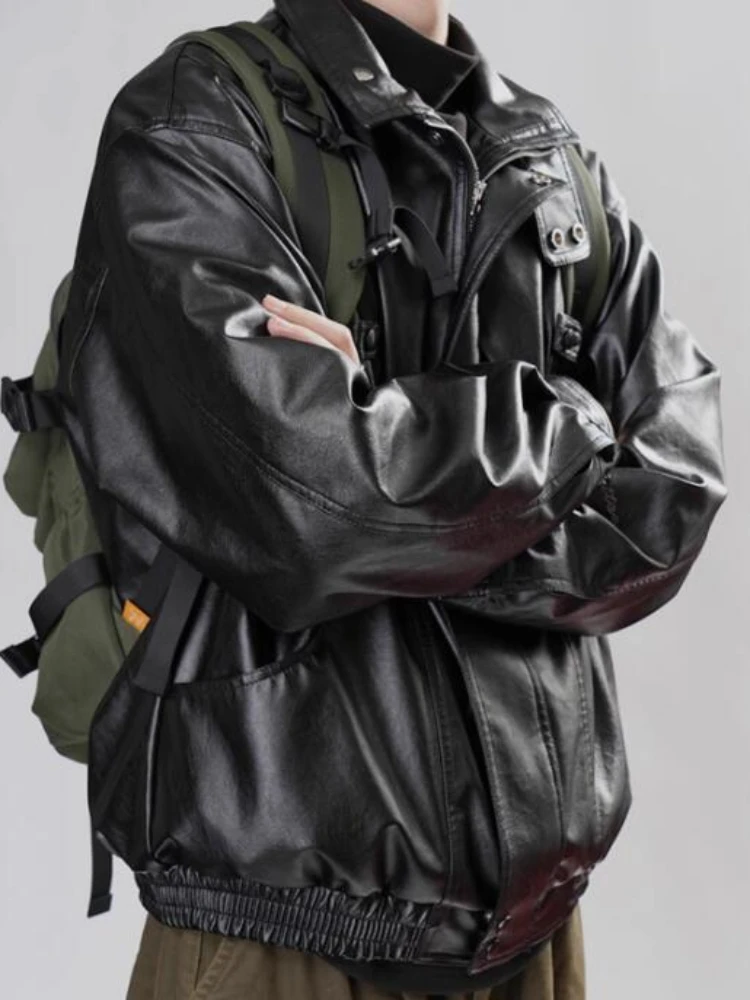 Мотокуртки мужские из искусственной кожи с блокировкой повседневная уличная