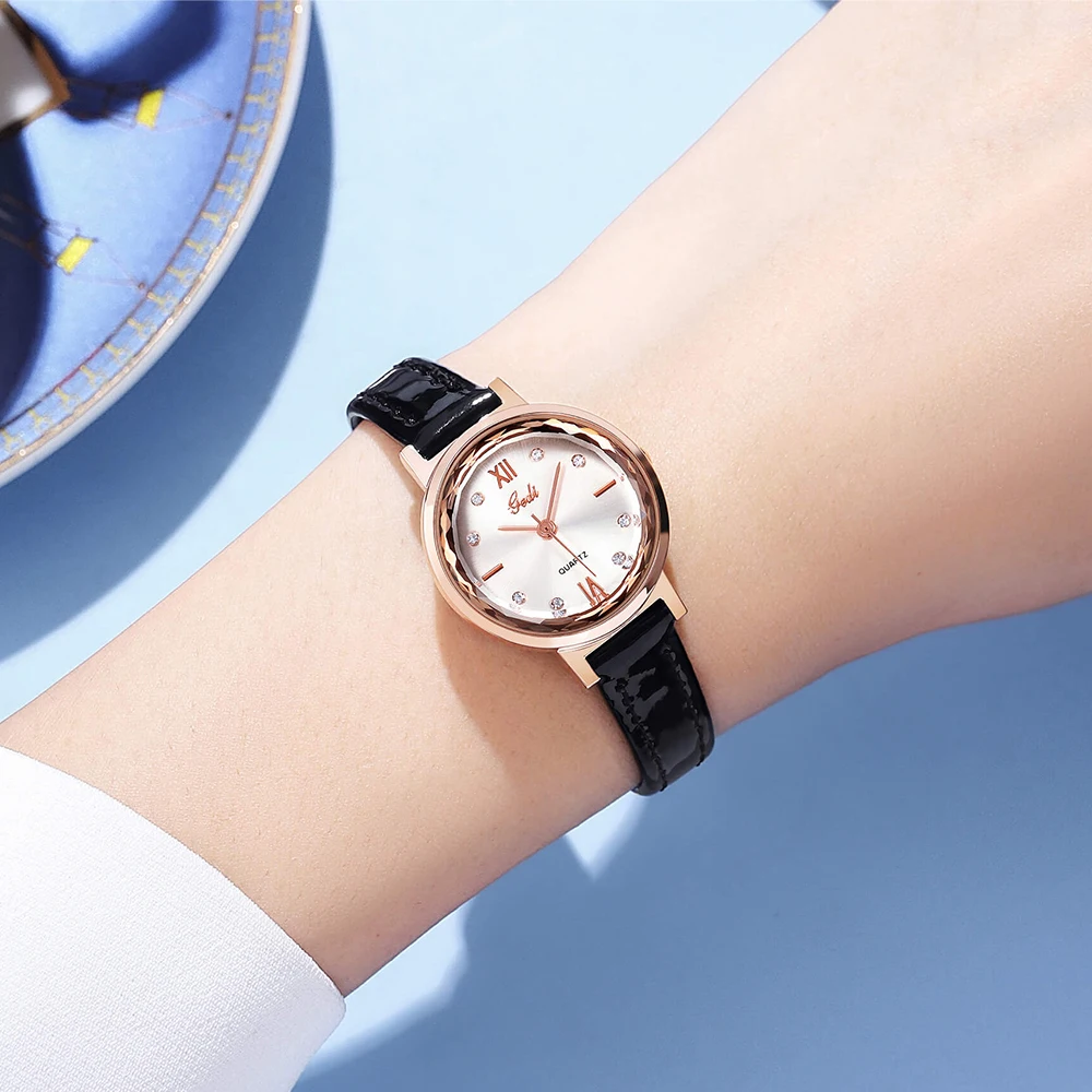 GEDI Retro Fashion Quartz Women Watches Brown Leather Strap Vintage Luxury Diamond Waterproof Ladies Wrist Watches Dropshipping