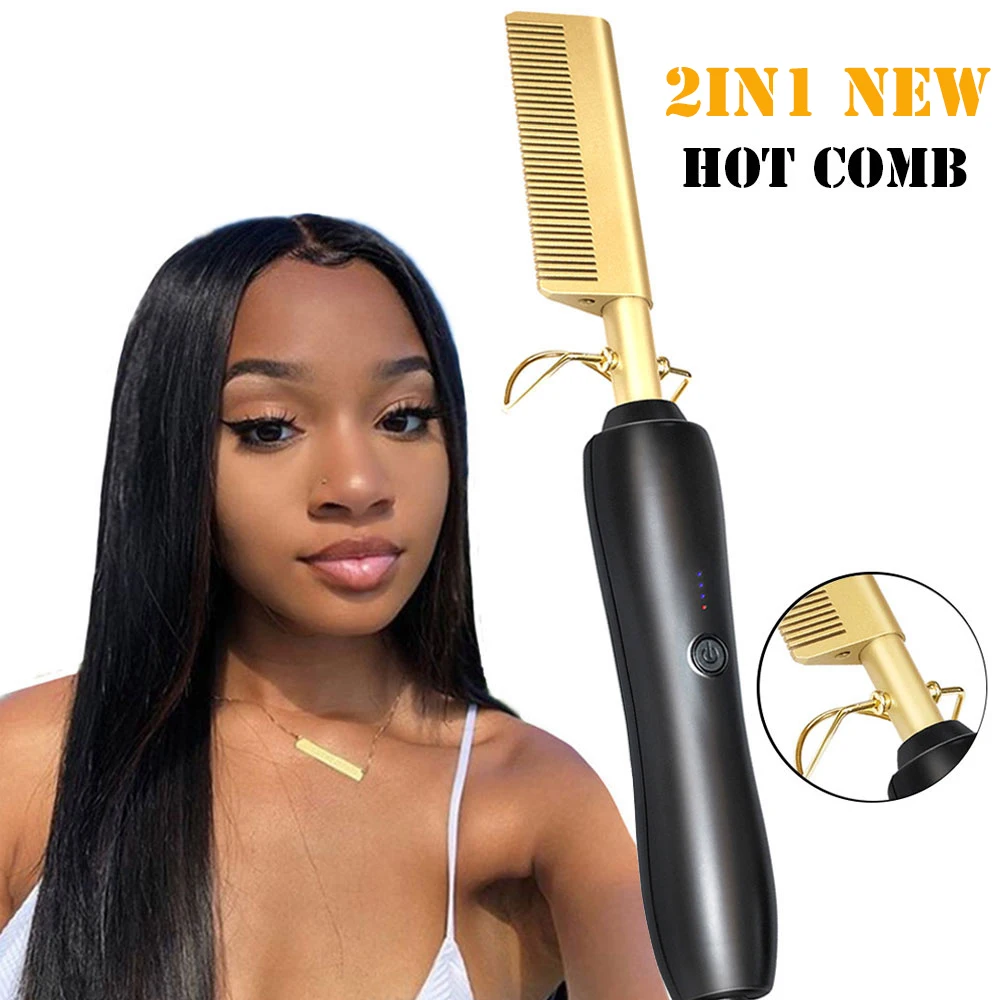 Alisador de Cabelo em Linha Modelador de Cabelo Plana Ferros Alisamento Escova Quente Aquecimento Pente Reta Estilor Ondulação Ferro