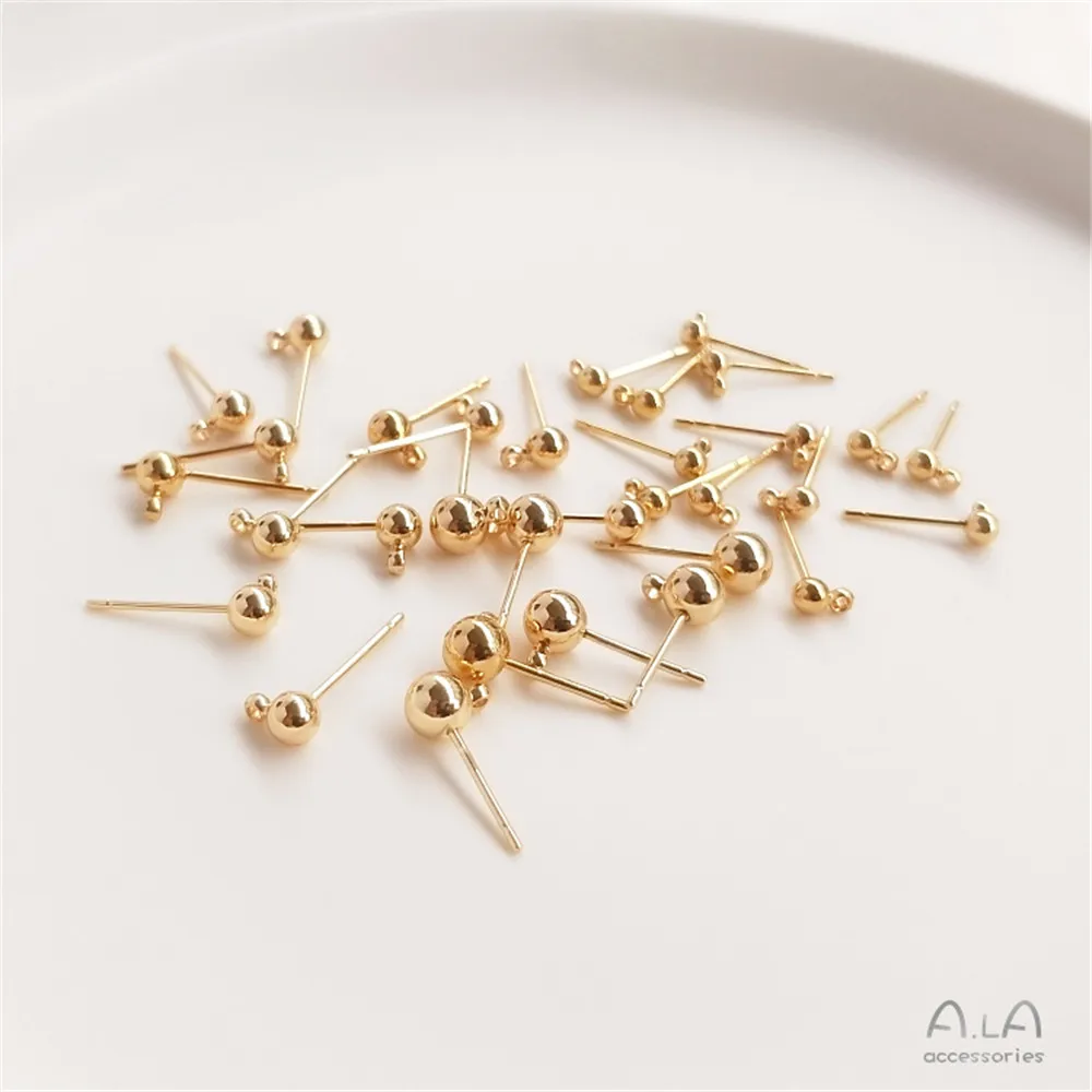 

14K gold ball pin doudou earrings with hanging circle bead pin with dangling ring diy handmade jewelry products earrings materia