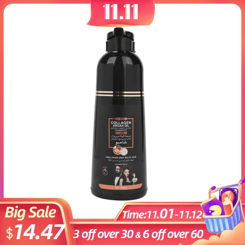 

New Collagen Argan Oil Hair Coloring Shampoo Dye Shampoo for Covering Gray White Hair (400ml) Color Shampoo