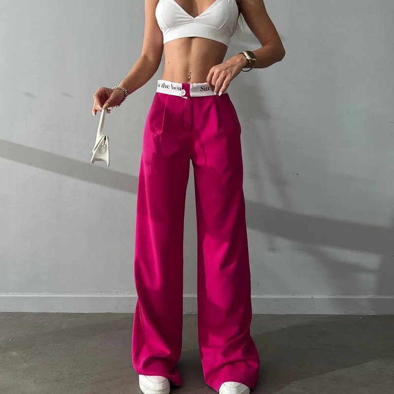 

Women's Pants High Stretch Letter Retro Waist Side Design Straight Leg Pants Edgy Style Western Pants Casual Trousers