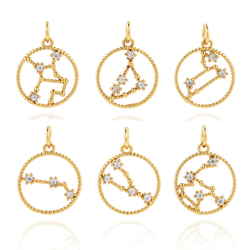 12 созвездий латунные подвески для цепочки ключей ожерелье из циркония