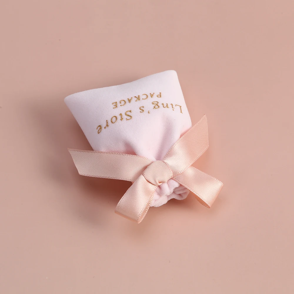 50Pcs Pink Velvet Bag with Ribbon Flannel Jewelry Bag Gift Pouch for Wedding Candy Gift Packing Christmas Decoration Custom Logo