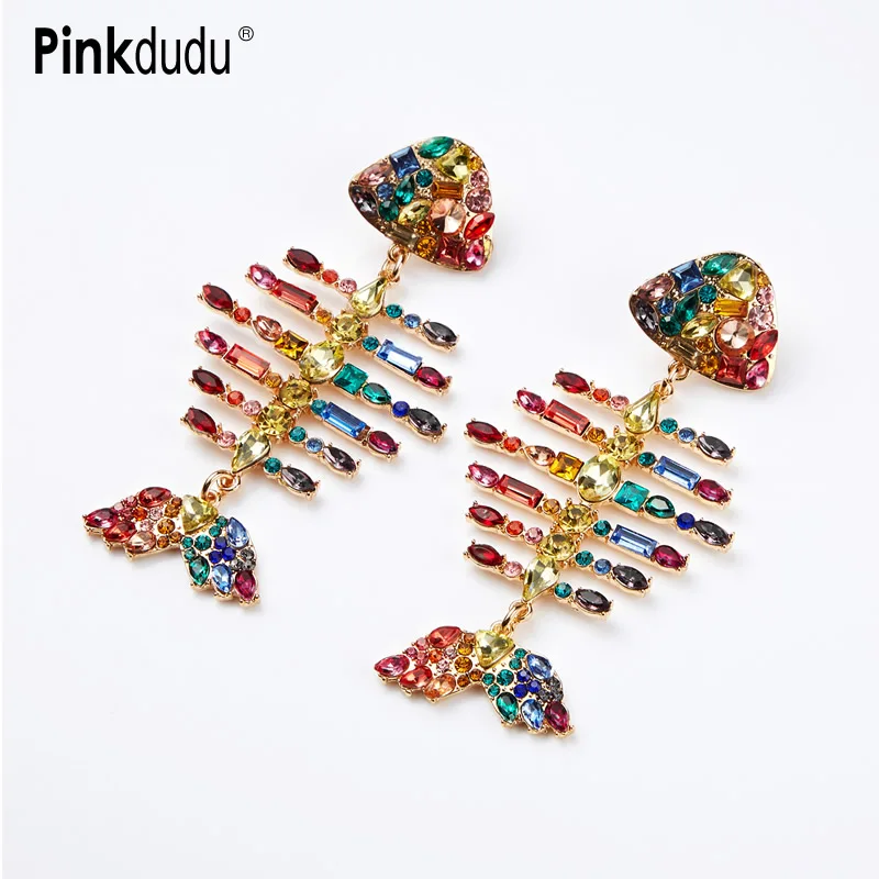 

Pinkdudu Multicolor Acrylic Fish Bone Drop Earrings BOHO Exaggerated Personality Design Office Party Dangle Earring Gifts PD644