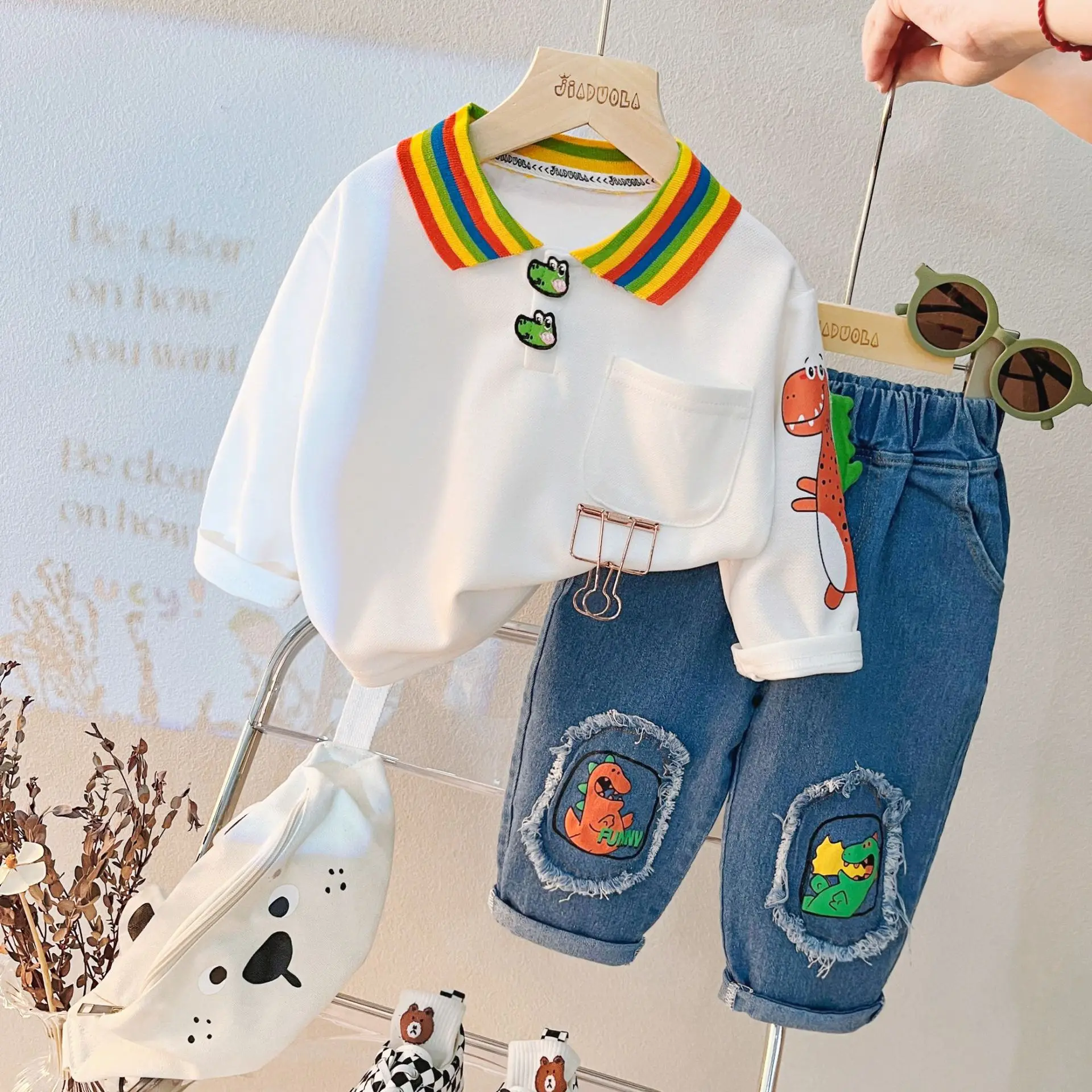 

Baby Boys Clothing Sets Spring Autumn Cotton Clothes Dinosaur Children Sweatshirt Pullover Tops+ Jeans Pants S2PCS 1-4 Years B65