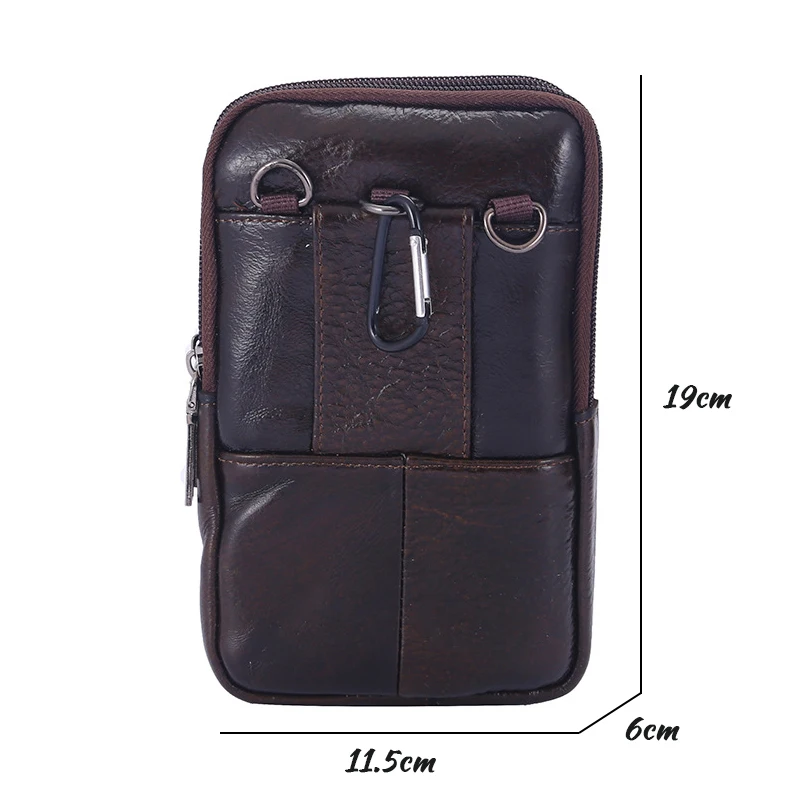Men Leather Waist Bag Large Capacity Belt Bag Brown Shoulder Bags Crossbody Bags Multi-layer Buckle Mobile Phone Bag Bum Pouch images - 6