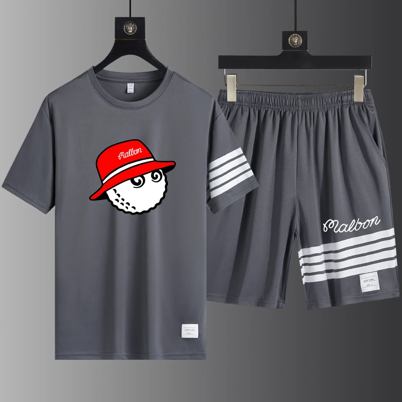 Golf sportswear set with four bars for men's 2022 summer new sports, fitness, running, leisure, quick drying short sleeves