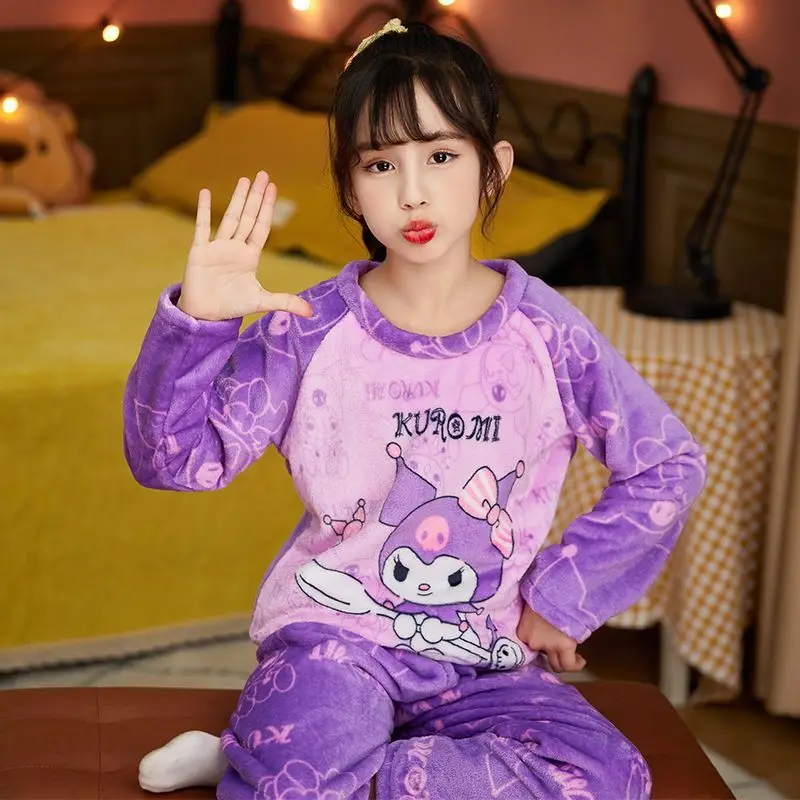 

Kawaii Sanrio Kuromi Children's Sleepwear Hello Kitty Cinnamoroll Cartoon Anime Residential Clothing Set Girls Christmas Gifts