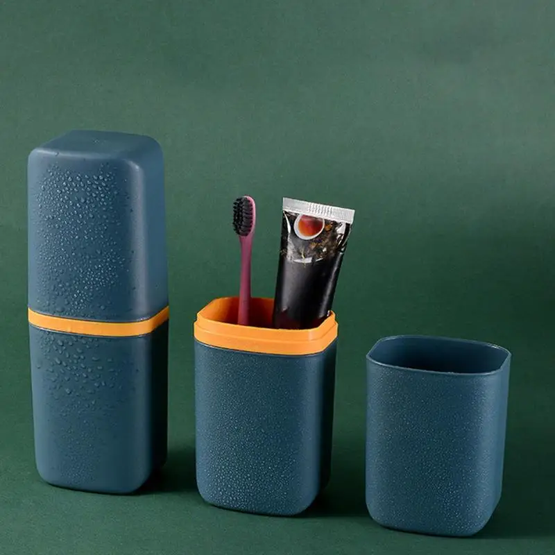

Travel Toothbrush Cup Multifunctional Toothbrush Travel Holder With 2 Cups Toothbrush Storage Case Cover Toothbrush Cup