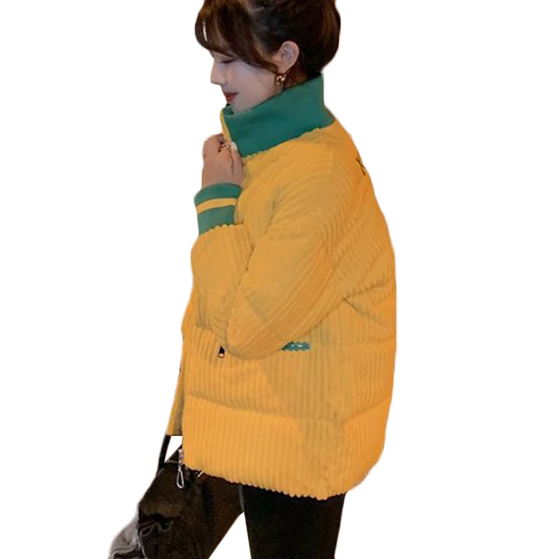 Winter Warm Corduroy Cotton Clothing Coat Women KoreanFashion Loose Casual Zipper Jacket Female Solid Thick Stand Collar Outwear