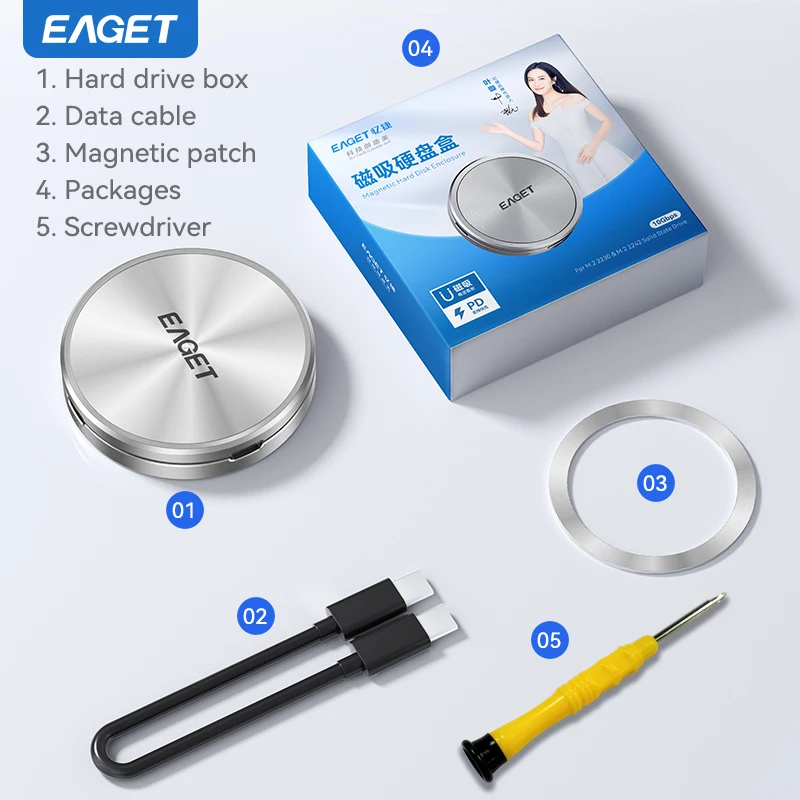 Магнитный Корпус Eaget 2230/2242 M.2 NVMe SSD 10 Гбит/с на USB Type C внешний адаптер для iPhone 15 Pro Max