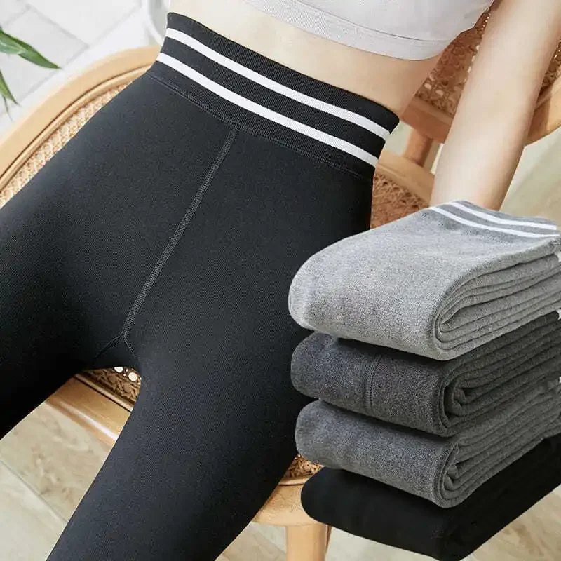 Женские леггинсы на флисовой подкладке утепленные серые штаны для йоги с высокой