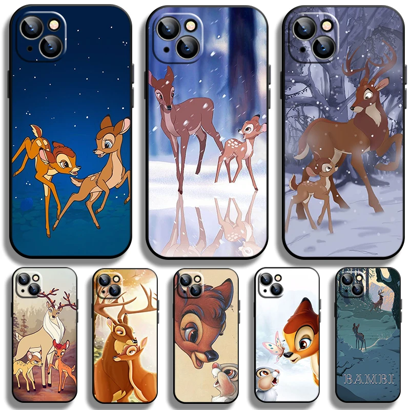 

Anime Bambi Disney Case for Apple iPhone 14 13 12 Pro Max Mini 11 Pro XS Max X XR 7 8 Plus SE2020 Black Phone Cover Coque Capa