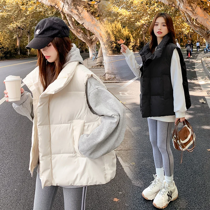 Winter Jacket Women Parkas Vest 2022 New Snowsuit Fashion Sleeveless Loose Korean Solid Pocket Large Size Female Casual Coats