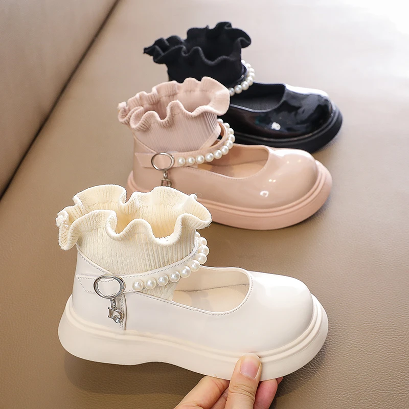 

Toddler Girls Children Leather Shoes Fashion PU Leather Flats Crystal Princess Party Shoes for girls From 1~10 Years