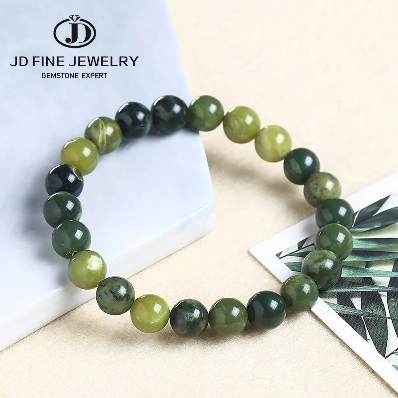 

JD Natural Stone Canada Green Jades Beaded Bracelets Women Emerald Agate Vintage Strand Bangles Female Wristband Summer Gifts