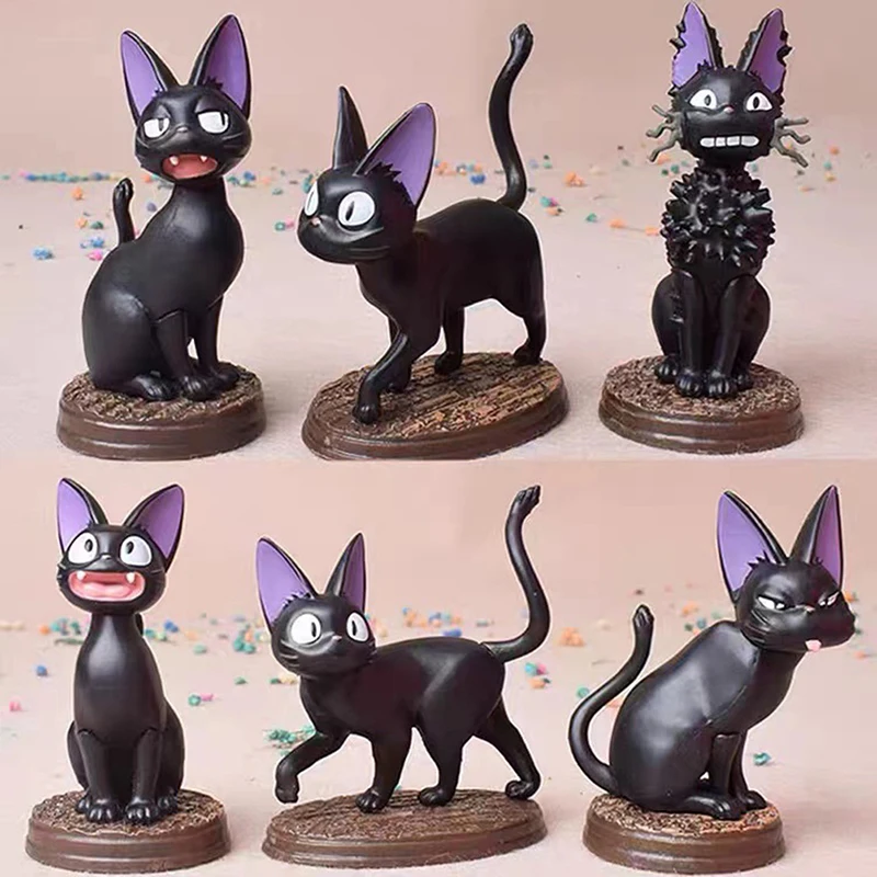 

6 шт. мультяшный милый черный Кот Jiji орнамент аниме кайки служба доставки статуэток кошка кавайное украшение для комнаты милая искусственна...