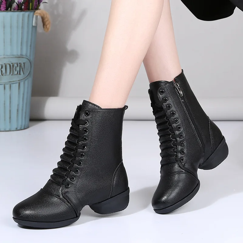 

Autumn winter new jazz dance shoes female adult square dance shoes soft sole modern dance with velvet dance boots