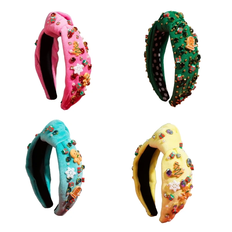 

Блестящая рождественская повязка на голову для женщин, повязки на голову с широкими полями и мини-подарочной коробкой, для для