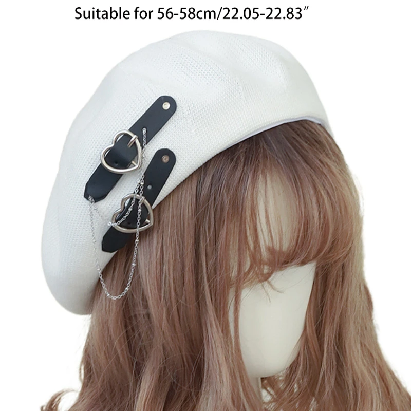 

Sweet Cool Beret Hat Nylon Painter Cap Fashion Beret Breathable Hat Sweet Girls Heart Buckle JK Hat Accessory
